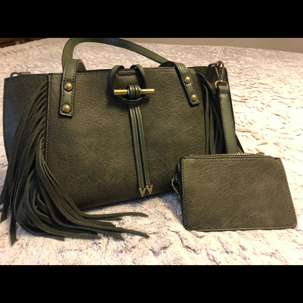 Simply Noelle Green Leather Fringe Purse